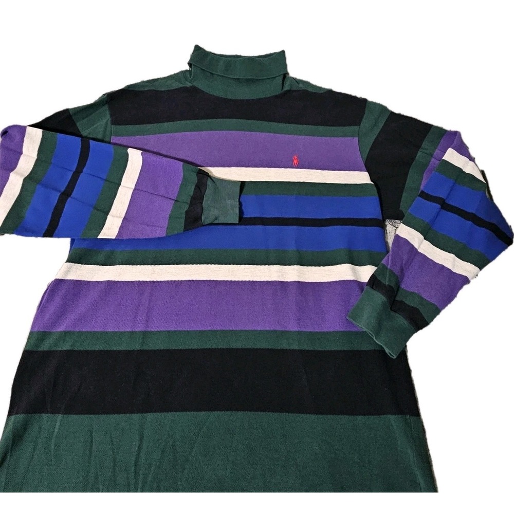 Vintage Polo Ralph Lauren  Shirt L  L/S Rugby Turtleneck  Colorblock Pony RARE‎